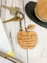 Load image into Gallery viewer, Personalised Thank You Apple Shape Wooden Key Ring
