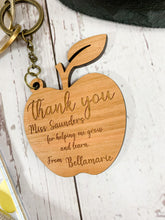 Load image into Gallery viewer, Personalised Thank You Apple Shape Wooden Key Ring
