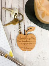 Load image into Gallery viewer, Personalised Thank You Apple Shape Wooden Key Ring
