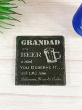 Load image into Gallery viewer, Personalised It&#39;s Beer O&#39;Clock Coaster
