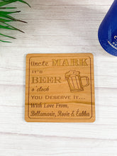 Load image into Gallery viewer, Personalised It&#39;s Beer O&#39;Clock Coaster
